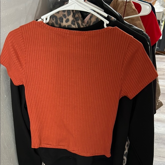 Orange Button-Down Ribbed Top - Picture 3 of 3